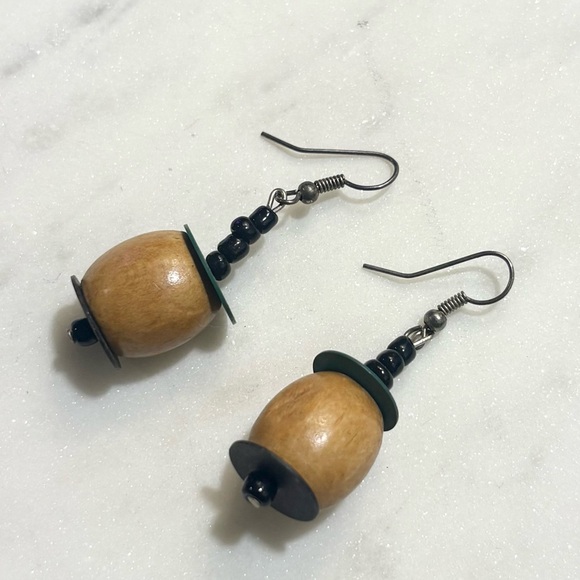 Handmade Bohemian Large Wooden Bead Dangle Earrings - Picture 2 of 13